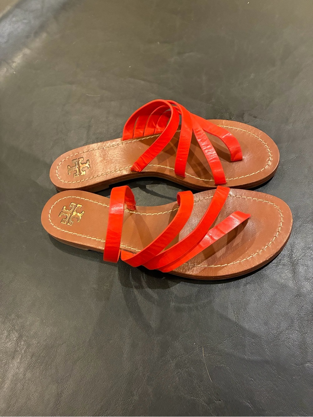 Tory Burch Patos Strappy Red Sandals Flats Size 7